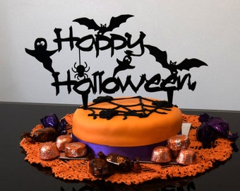 Ghost and Bat Cake Topper, Spooky Halloween Cake Topper, Halloween Party Decor