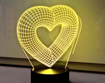 Hearts 3D Optical illusion LED Lamp 7 colours