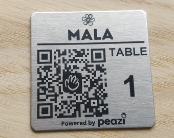 50mm square Metal QR Code Laser Engraved Tags, Scan to order Tags, Bar, Restaurant Menu, Clubs