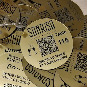 Personalised QR Code Laser Engraved Discs, 70mm diameterTable Tags, Locker, Restaurant, Clubs image 1