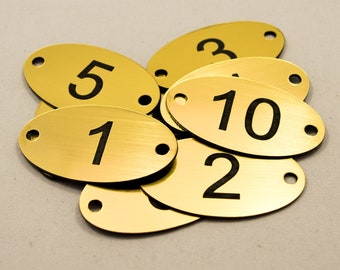 10 Laser Engraved Number Oval Table Tags with 2 holes perfect for Locker, Pub, Restaurant, Clubs