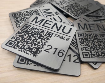 Etiqueta de mesa personalizada com código QR, gravada a laser, para menu, 60 mm x 60 mm.