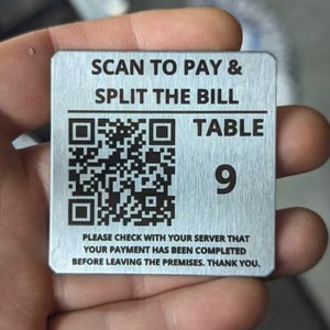 50mm square Stainless Steel QR Code Laser Engraved Tags, Scan to order Tags, Bar, Restaurant Menu, Clubs image 1