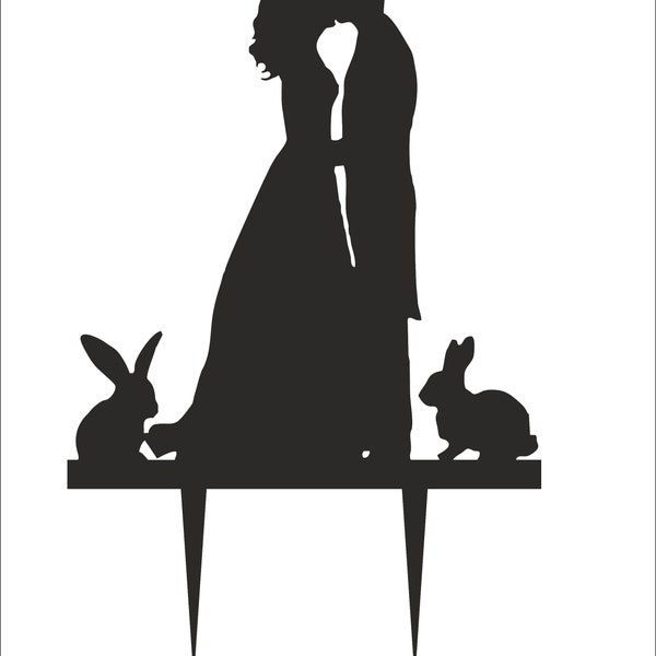 Fiance & Fiancee Cake Toppers with Rabbits Engagement high quality acrylic, Bride and Groom, Silhouette Cake Topper