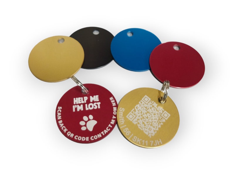 32mm diameter Anodised aluminium QR code Pets tag, PingTag membership included image 1