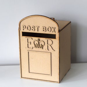 Skrzynka pocztowa na ślub, niemalowana, płyta MDF, Royal Mail, na kartki, w płaskim opakowaniu,