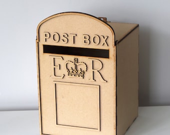 Wedding Post Box, unpainted, MDF, royal mail, for cards, flat pack,