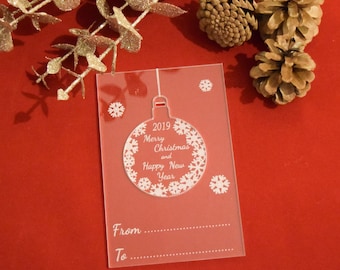 Personalised Acrylic Bauble Christmas Card: Engraved Ornament