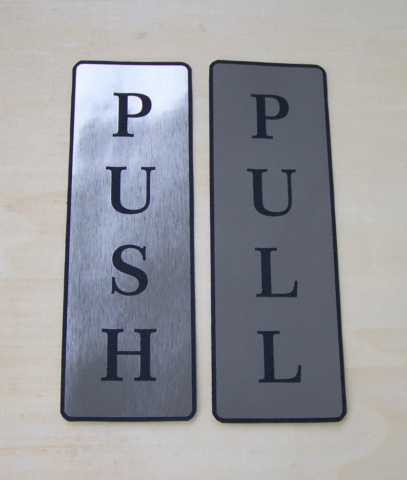 Push and Pull Front Door Sign Laser Engraved Sticker Silver & Gold Set image 1