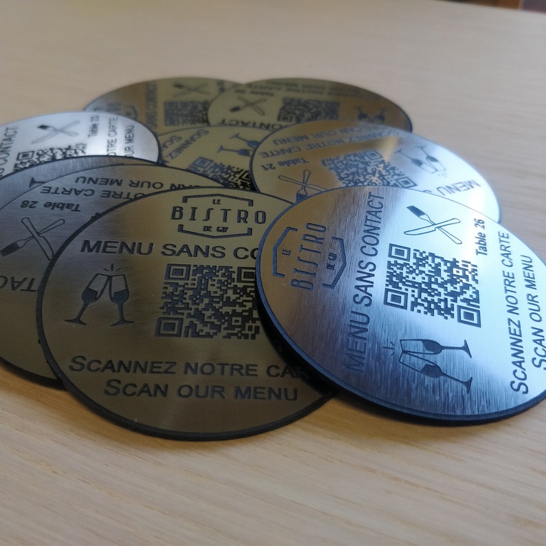 Personalised QR Code Laser Engraved Discs, 70mm diameterTable Tags, Locker, Restaurant, Clubs image 6