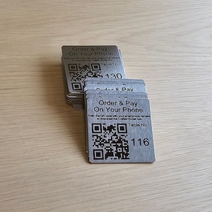 50mm square Stainless Steel QR Code Laser Engraved Tags, Scan to order Tags, Bar, Restaurant Menu, Clubs image 2