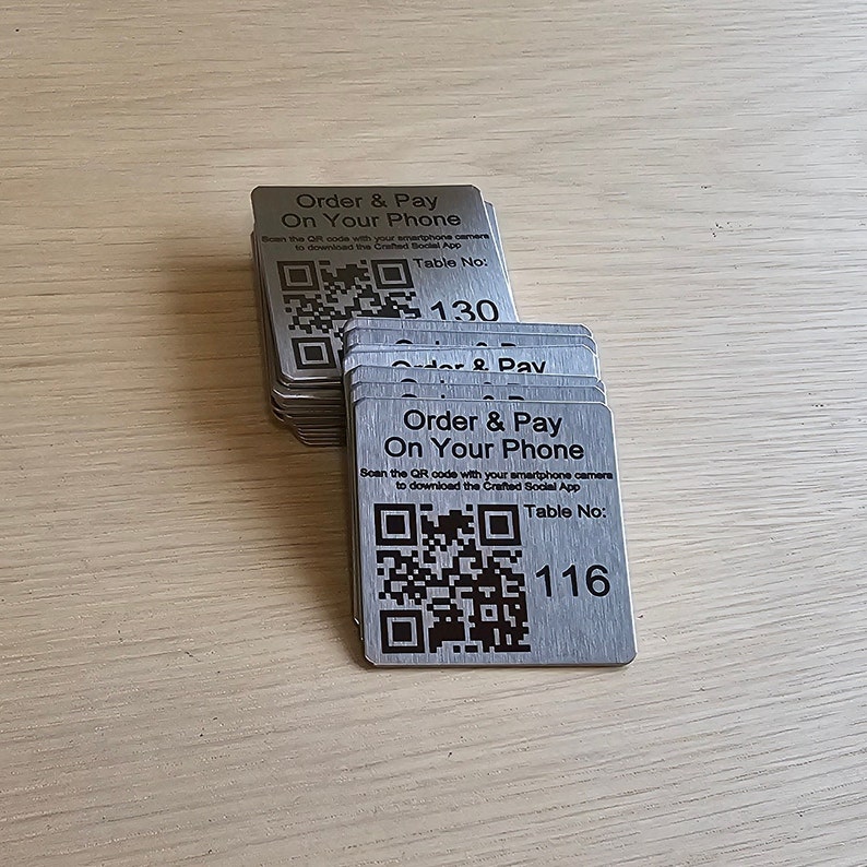 Étiquettes gravées au laser avec code QR en acier inoxydable carré de 50 mm, étiquettes pour numériser pour commander, bar, menu de restaurant, clubs image 2
