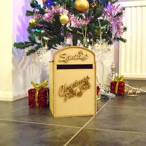 Santa&#39;s Christmas Post Box, unpainted MDF,Flat pack, Topper