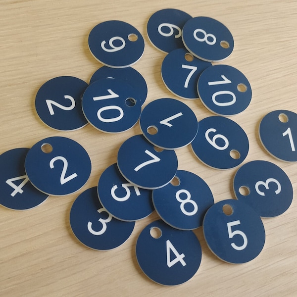 30mm Laser Engraved Number Discs ideal for Tables, Locker Tags, Inventory tracking, Restaurants and Clubs