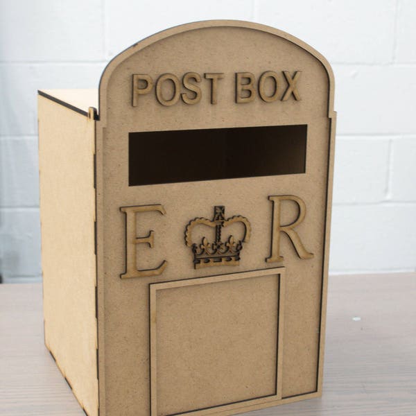 Wedding Post Box, unpainted MDF, royal mail, for cards, flat pack,