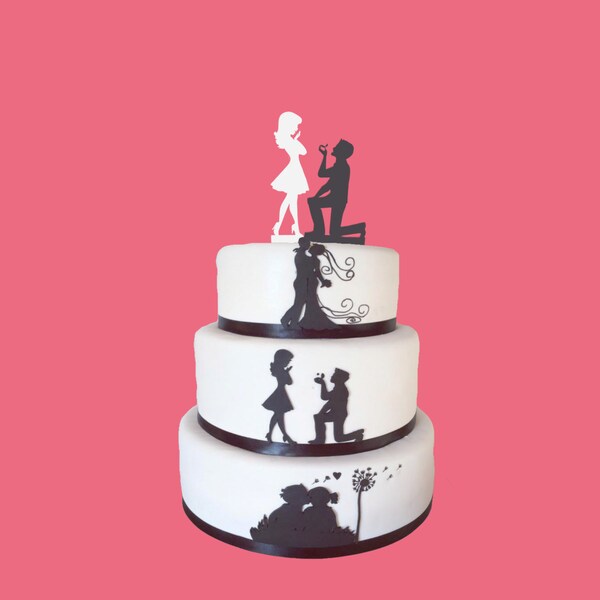 Black Fiance & White Fiancee Cake Toppers Engagement - high quality acrylic, 3mm thickness