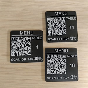 NFC 50mm square QR Code Custom Laser Engraved Self-Adhesive Tag, Scan or Tap Table Tags, Restaurant, Clubs, Bar