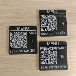 NFC 50 mm vierkante QR-code aangepaste lasergegraveerde zelfklevende tag, tafeltags scannen of tikken, restaurant, clubs, bar