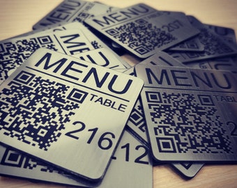 Custom QR Code Laser Engraved Discs, 50mm square, Table, Tags, Bar, Restaurant, Clubs