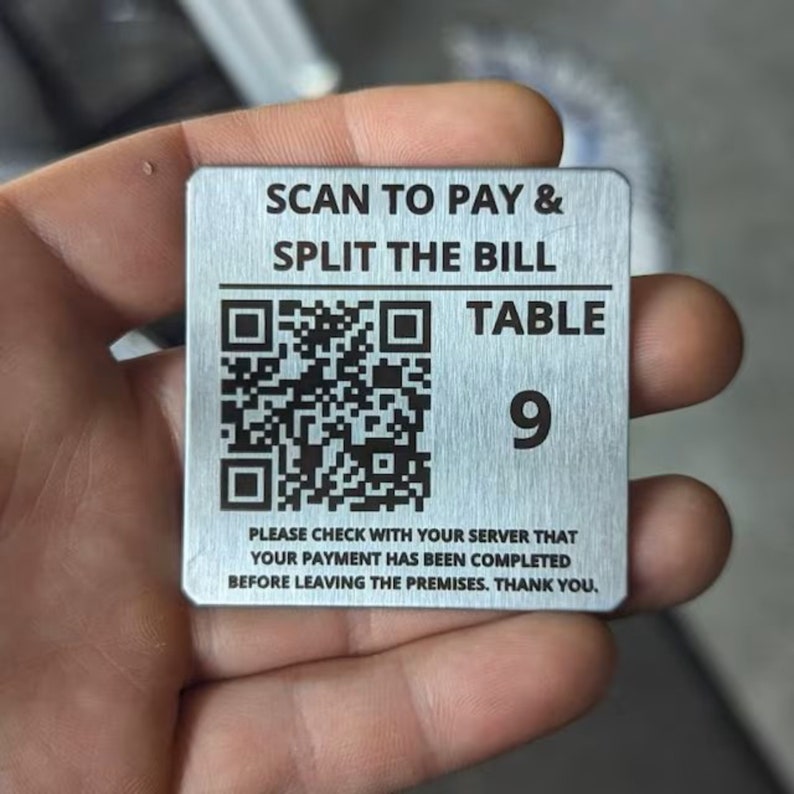 50mm square Stainless Steel QR Code Laser Engraved Tags, Scan to order Tags, Bar, Restaurant Menu, Clubs image 1