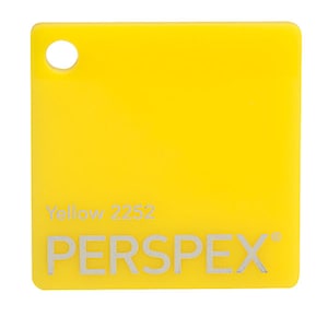 May include: A bright yellow sheet of Perspex acrylic plastic with the text "Yellow 2252 PERSPLEX" printed on it.