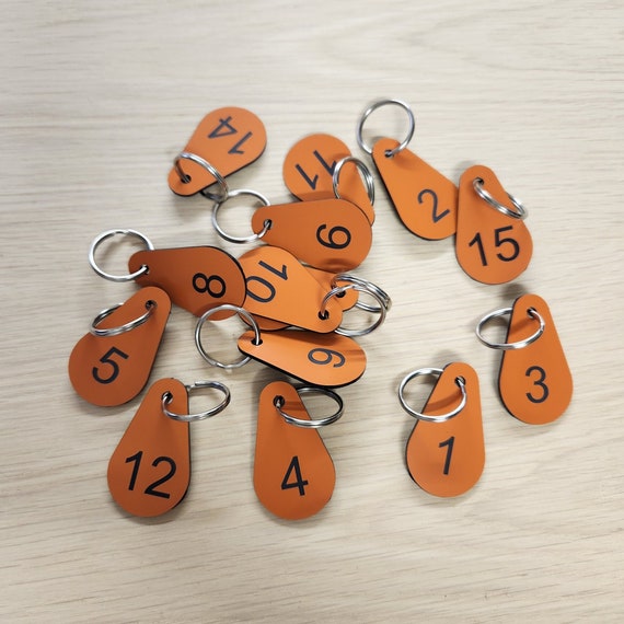 Set di 10 etichette per chiavi numerate a forma di goccia