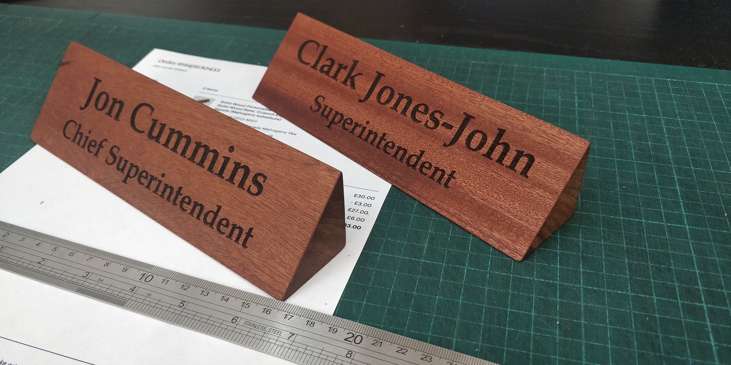 Natural Solid Wood Stylish Personalised Desk Name Plate Etsy
