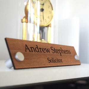 Solid Wood Personalised Desk Nameplate Modern Office Plaque Custom Engraved Gift