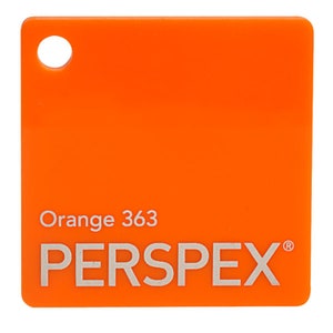 May include: A bright orange sheet of Perspex acrylic plastic with the text "Orange 363 PERSPLEX" printed on it.