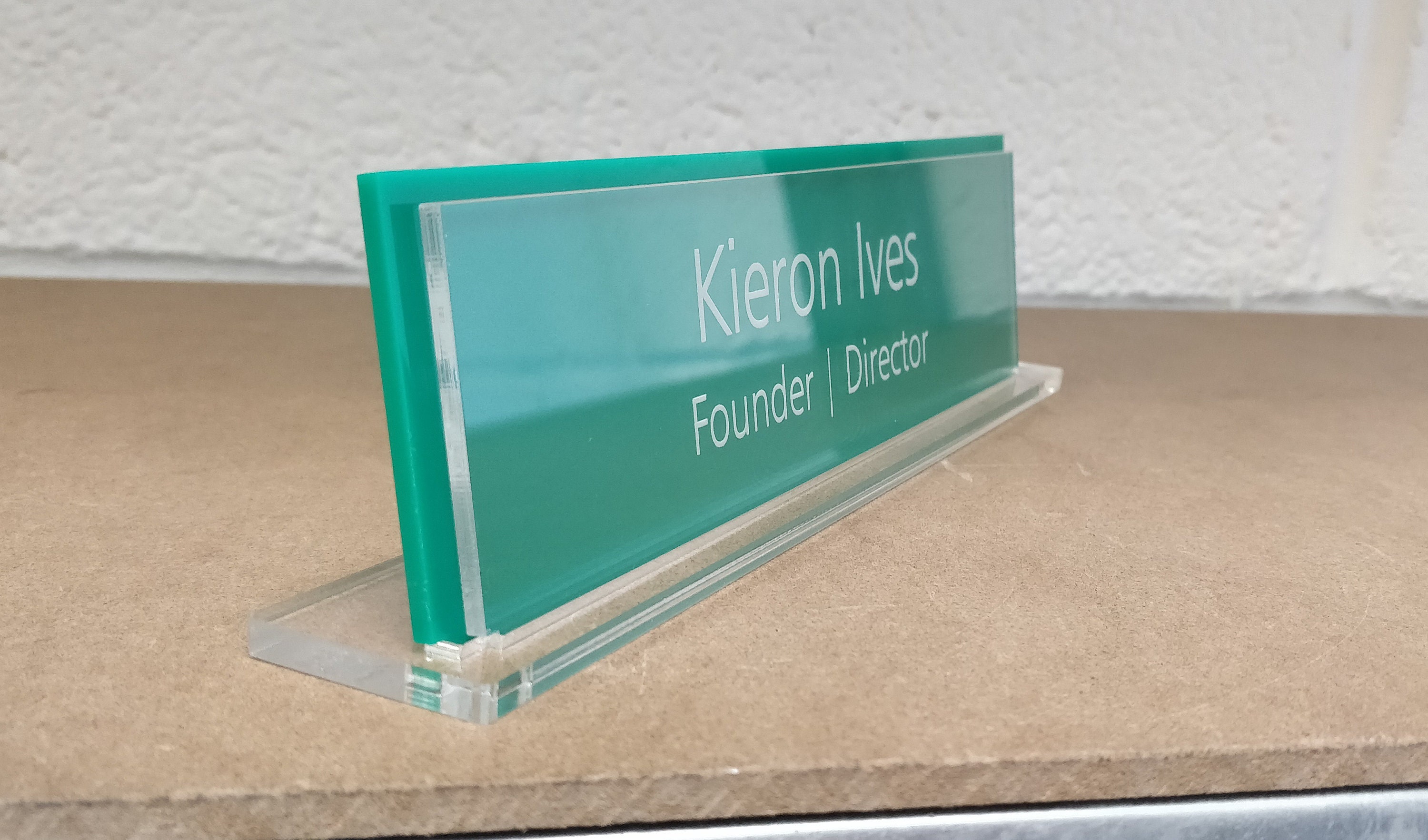 Personalized Acrylic Desk Name Plate - Custom Text Office Plaque, Blue, Free Standing
