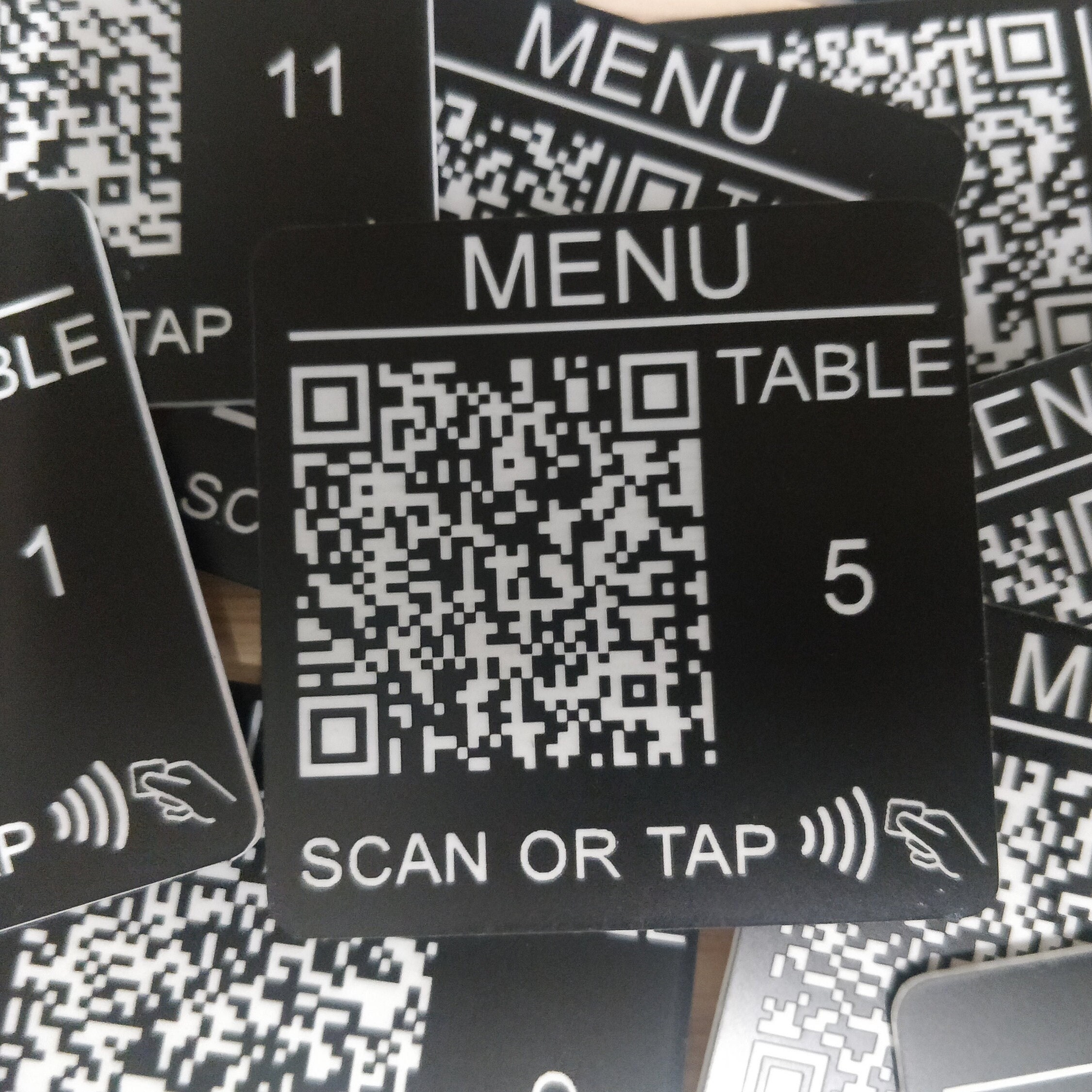 Pub Menu Scan to Order QR Code 50mm Square Laser Engraved Tags Restaurant 