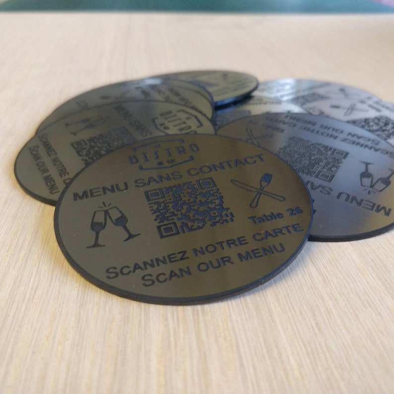 Personalised QR Code Laser Engraved Discs, 70mm diameterTable Tags, Locker, Restaurant, Clubs image 5