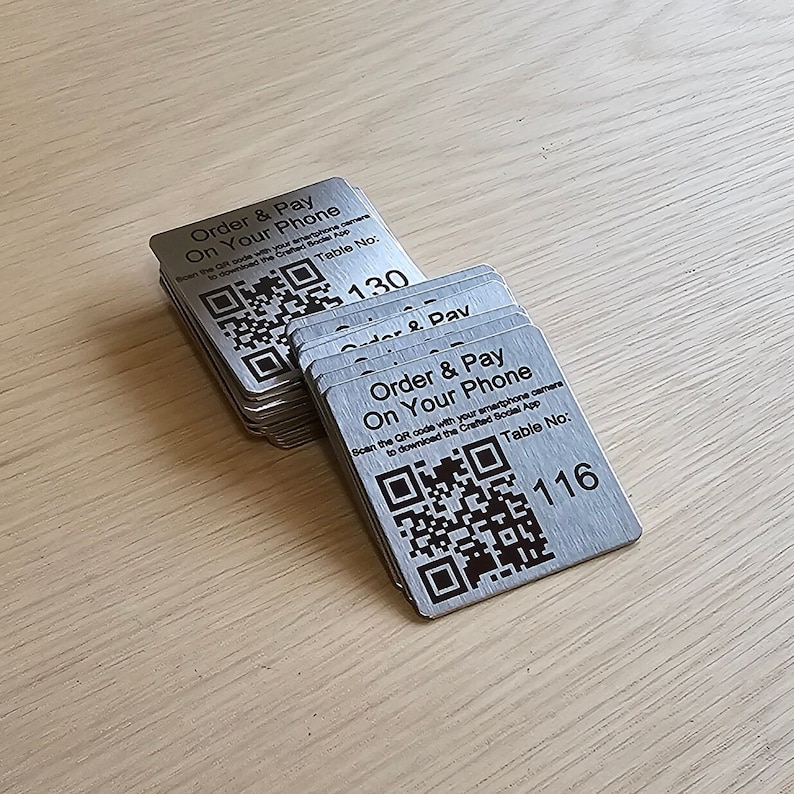 50mm square Stainless Steel QR Code Laser Engraved Tags, Scan to order Tags, Bar, Restaurant Menu, Clubs image 3