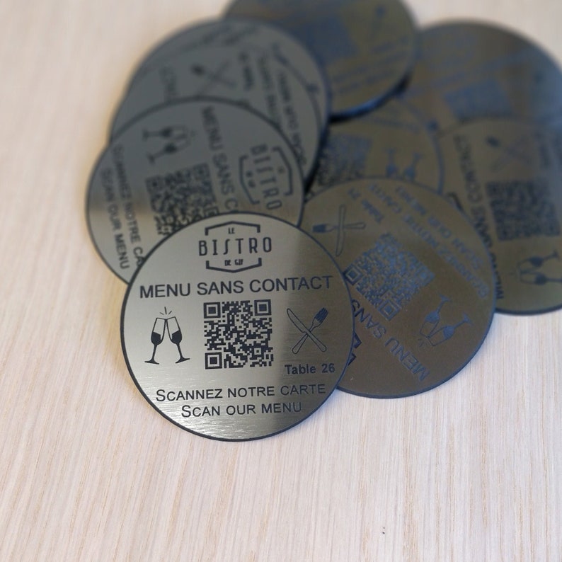 Personalised QR Code Laser Engraved Discs, 70mm diameterTable Tags, Locker, Restaurant, Clubs image 3