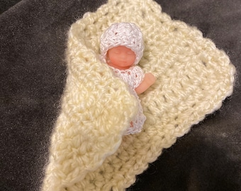 Mini Baby Cream Blanket- for a 2.5” doll