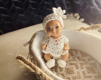 White Flower Baby Crochet Items- for 3 inch dolls