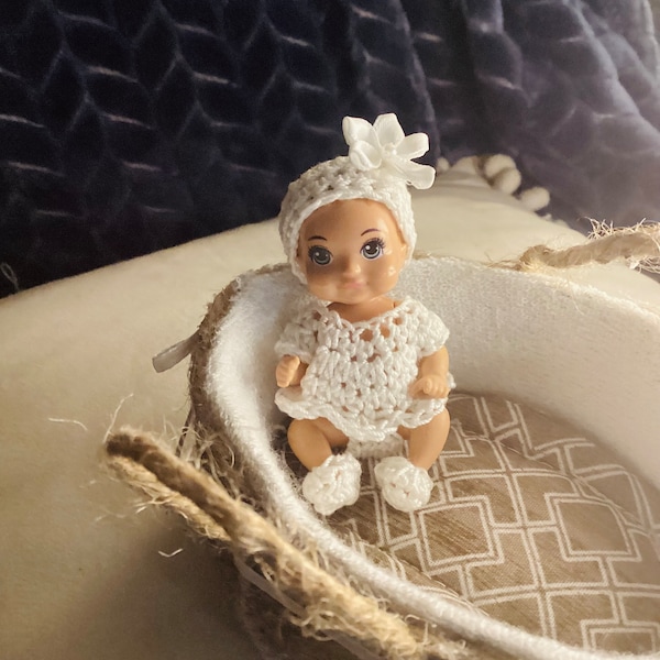 White Flower Baby Crochet Items- for 3 inch dolls