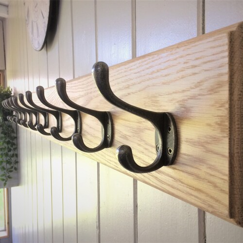 Vintage Style Wood Oak Coat Rack Victorian Cast Iron Hooks Etsy UK