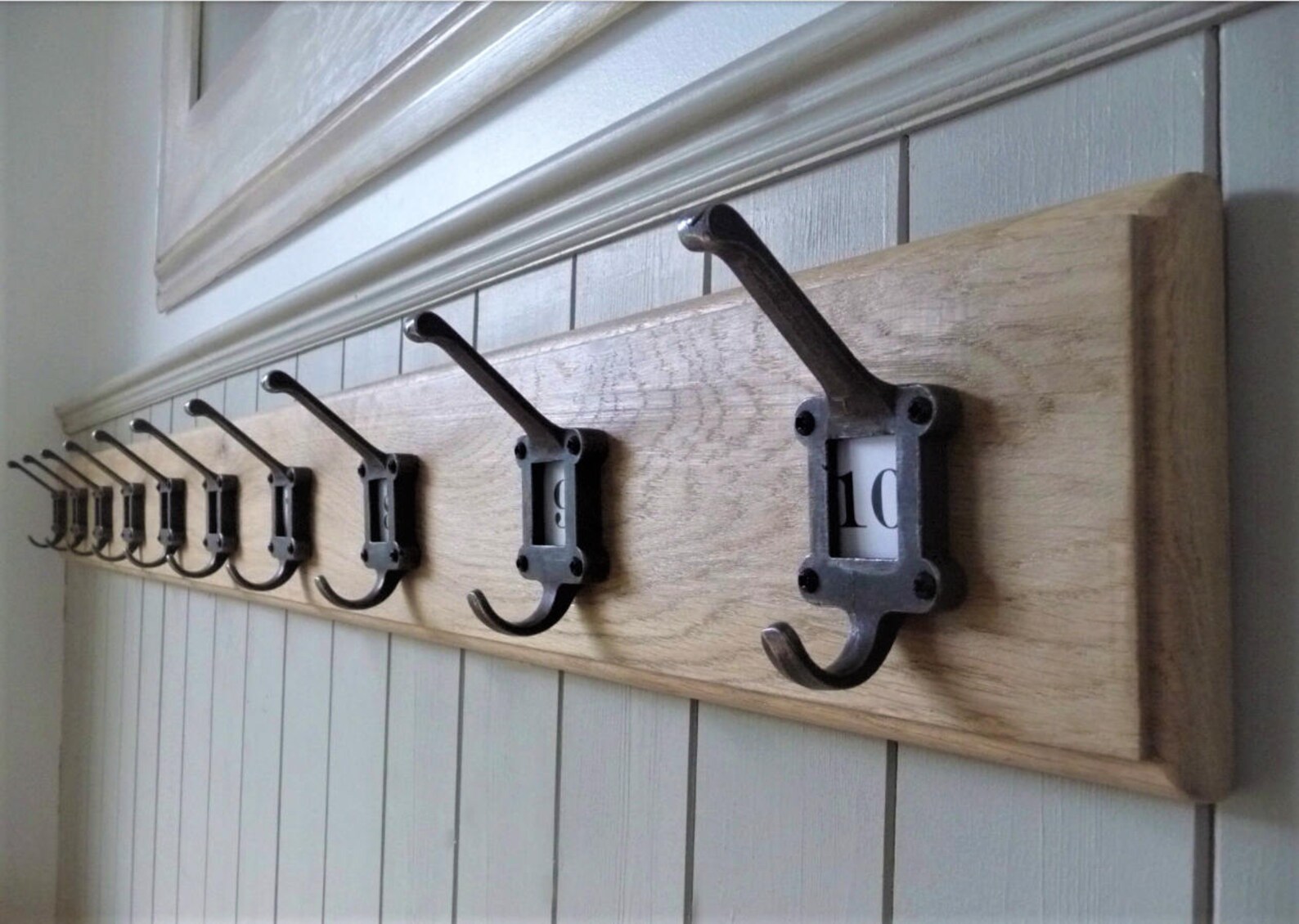 Vintage Style Solid Wood Oak Coat Rack Cast Iron School Style Etsy UK