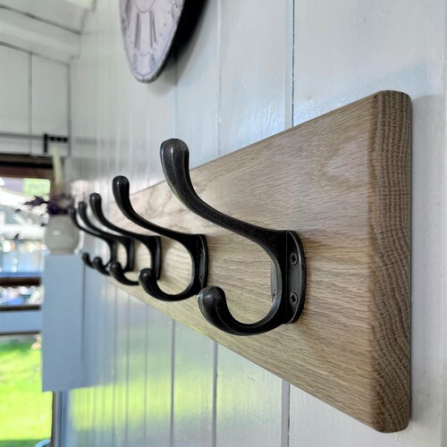 Vintage Style Wood Coat Rack Solid Oak Cast Iron Triple Etsy UK