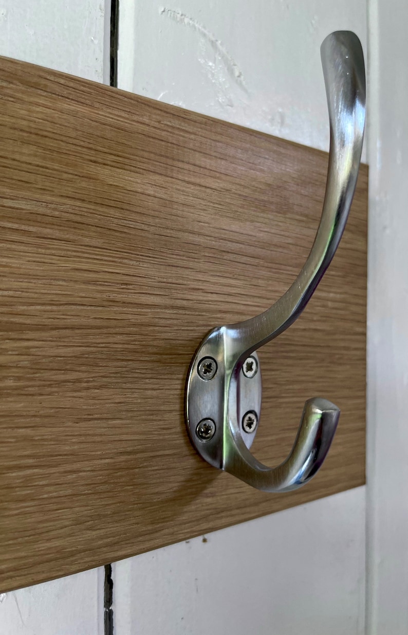 Modern Solid Oak Coat Rack - Satin Chrome Brushed Steel Hooks ...