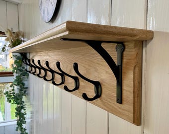 Coat Rack with Shelf Modern Victorian Black Country Cottage Solid Oak Handmade Contemporary