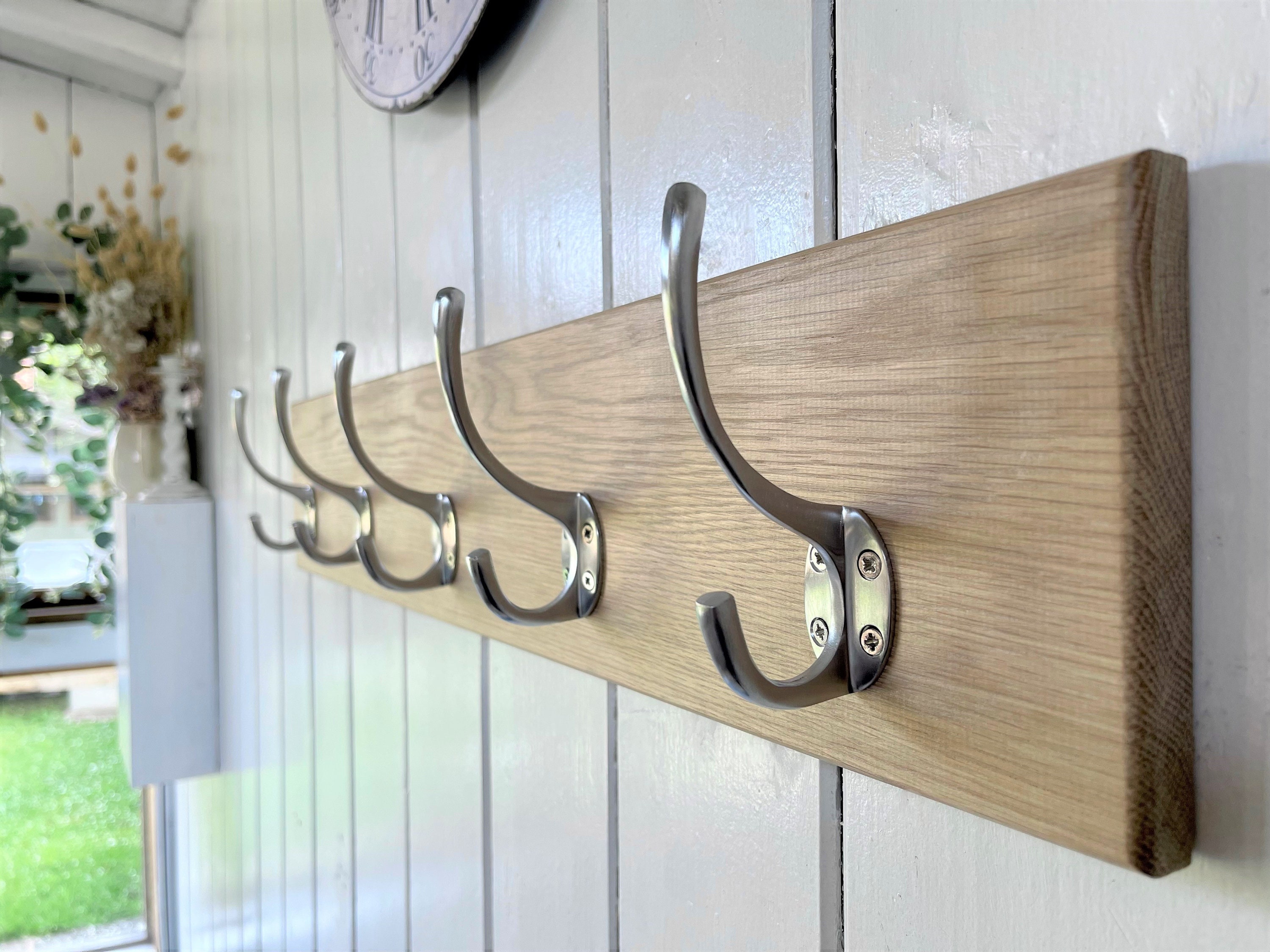 Modern Solid Oak Coat Rack Satin Chrome Brushed Steel Hooks Victorian Style 2 16 Hooks Etsy UK