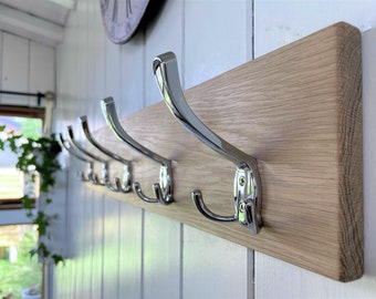 Modern Solid Wood Oak Coat Rack Zinc Alloy Polished Chrome Triple Hooks (2-14 hooks)