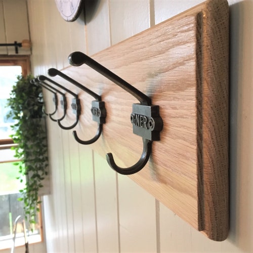 Vintage Style Wood Oak Coat Rack Victorian Cast Iron Hooks Etsy UK