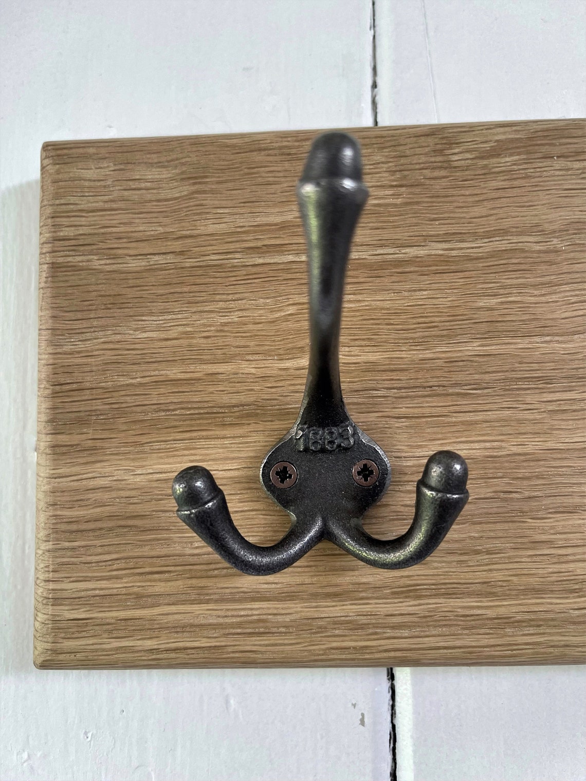 Vintage Style Wood Coat Rack Solid Oak Cast Iron Triple Etsy UK