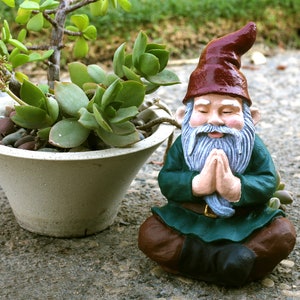 7" Meditation/ Praying" Gnome,  Zen, Namaste Garden Gnome, Handpainted,  Pure Concrete Gnome Statue, Praying Gnome