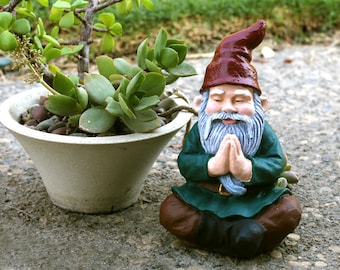 7" Meditation/ Praying" Gnome,  Zen, Namaste Garden Gnome, Handpainted,  Pure Concrete Gnome Statue, Praying Gnome
