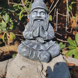 7" Tall' Gnome, Namaste, Zen Garden Gnome Statue,  Meditating Gnome Statue, Vintage Style, Concrete Gnome Statue