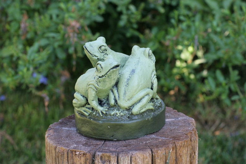 Three Frogs on a Rock Frog Garden Statue Cute Frog Concrete Etsy